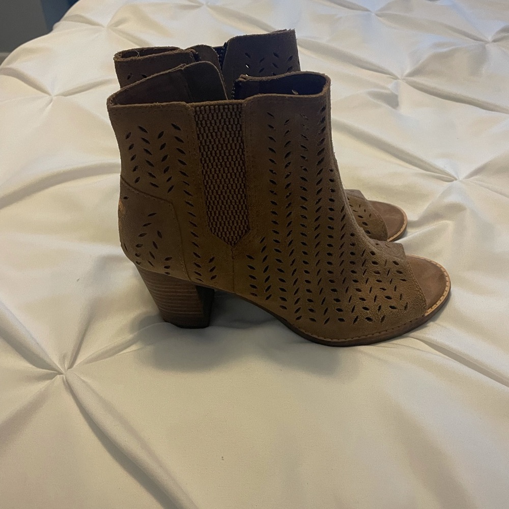 Toms Brown Perforated Peep-Toe Ankle Booties